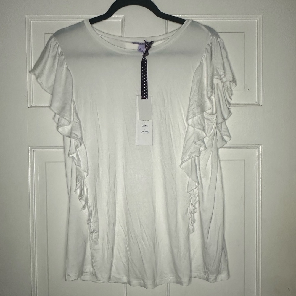 Hale Bob White Flutter Sleeve Ruffled Blouse